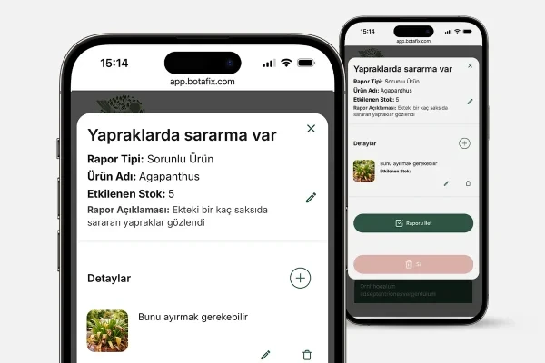 Fidanlık Yazılımı Sorunlu Ürün Raporları